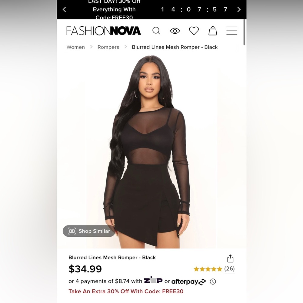 New black Fashion Nova mesh romper. Size M
